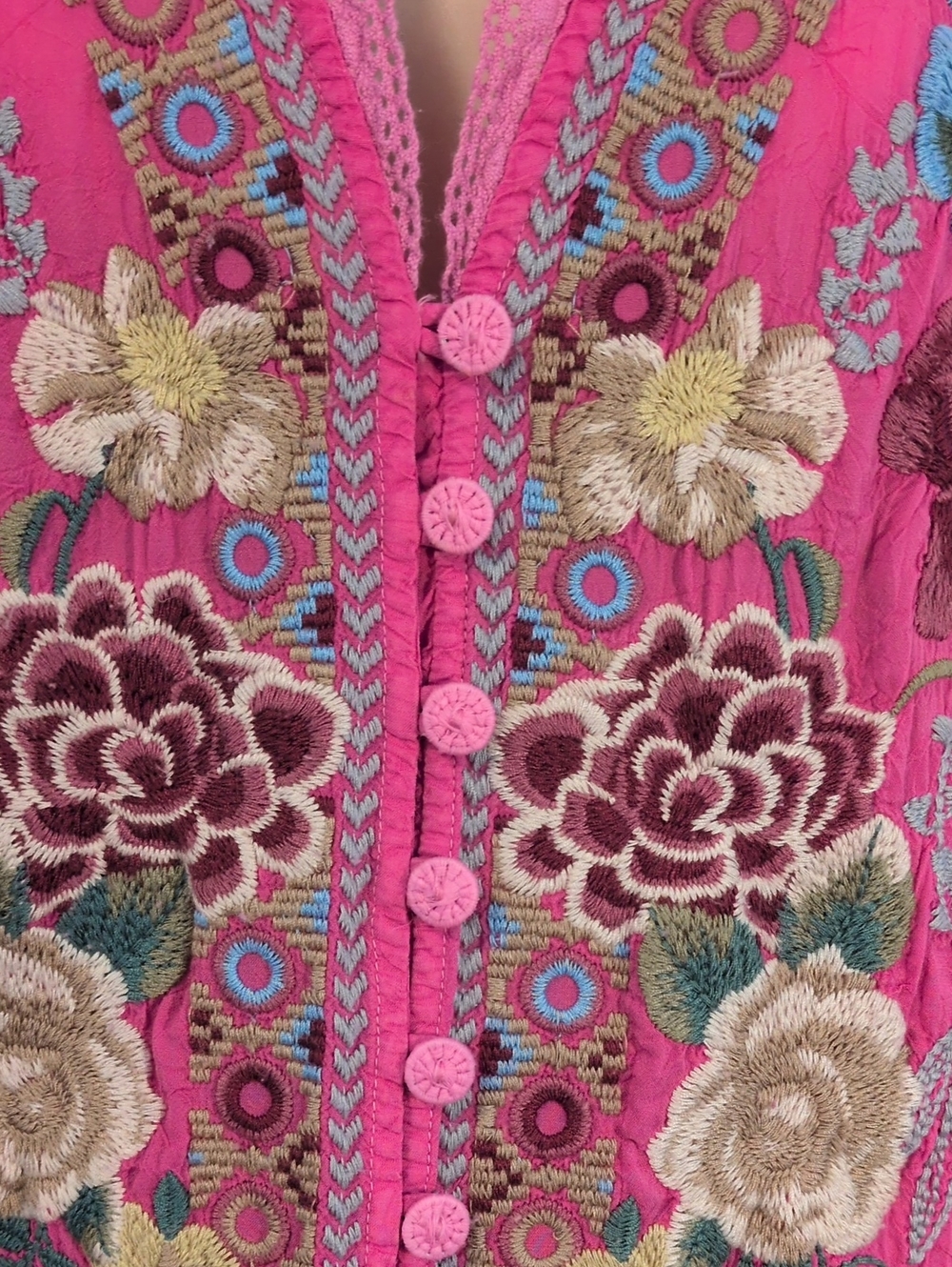 Johnny Was Embroidered Pratt Blouse Fushia M - Picture 11 of 16